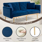 Minimalistisches Samtsofa mit Polsterung, getufteter Rückenlehne, Metallfüßen und Doppelsitz, als Schlafsofa fürs Wohnzimmer