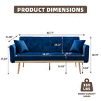 Minimalistisches Samtsofa mit Polsterung, getufteter Rückenlehne, Metallfüßen und Doppelsitz, als Schlafsofa fürs Wohnzimmer