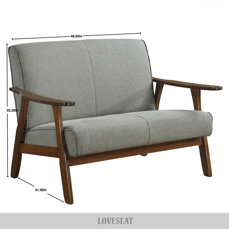 CraftPorch wengefa, századközép-modern stílusú lenvászon kétszemélyes kanapé