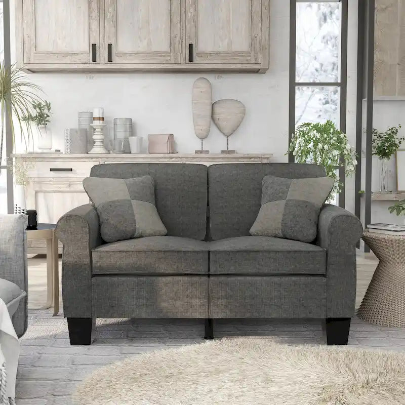 Nele moderner gepolsterter Zweisitzer aus Leinenstoff von Furniture of America