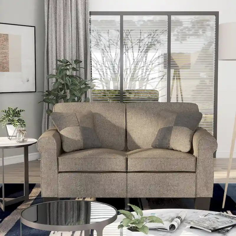 Nele moderner gepolsterter Zweisitzer aus Leinenstoff von Furniture of America