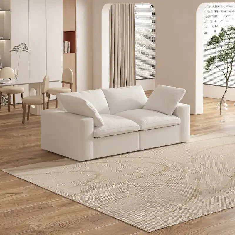 80 leinenbezogenes Zweisitzersofa als Ecksofa