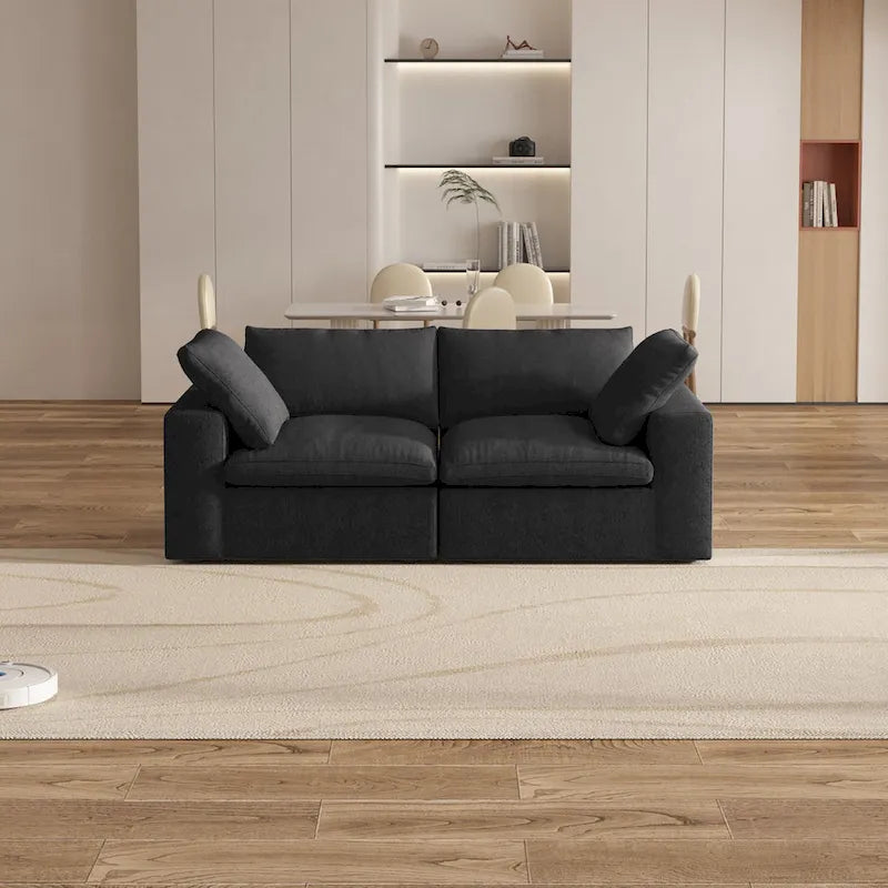 80 leinenbezogenes Zweisitzersofa als Ecksofa