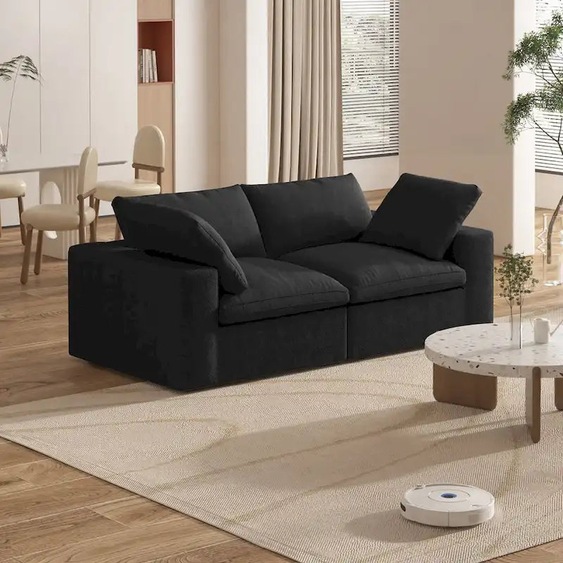 80 leinenbezogenes Zweisitzersofa als Ecksofa
