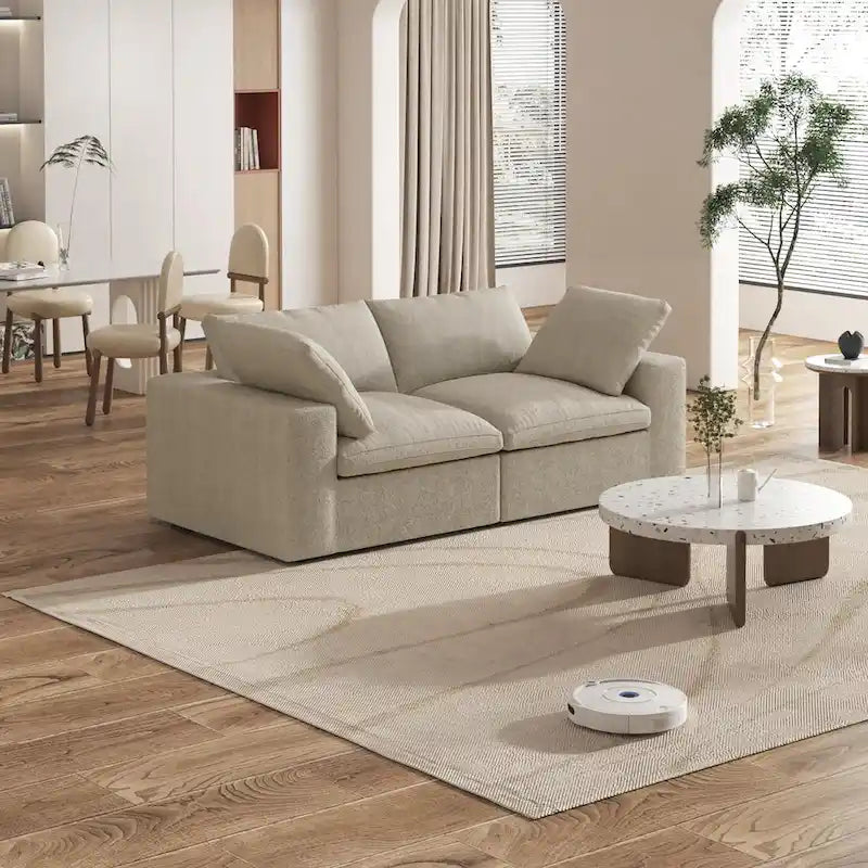 80 leinenbezogenes Zweisitzersofa als Ecksofa