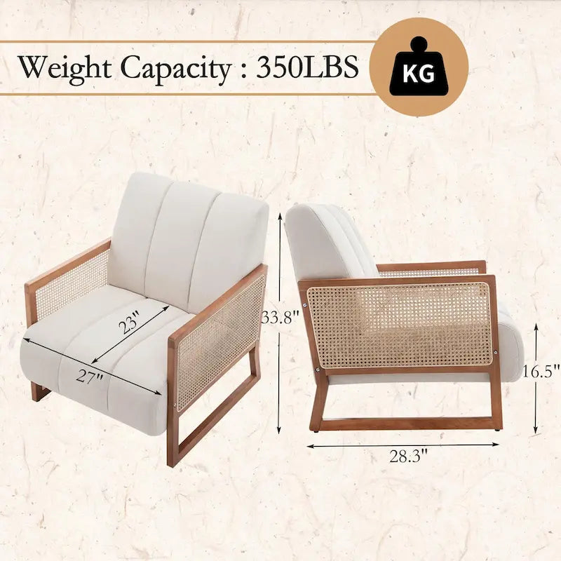 Krzesła dekoracyjne z rattanu, tapicerowane krzesło z naturalnego rattanu w stylu mid-century modern, lniane krzesła boczne z podłokietnikami do salonu i sypialni
