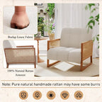 Krzesła dekoracyjne z rattanu, tapicerowane krzesło z naturalnego rattanu w stylu mid-century modern, lniane krzesła boczne z podłokietnikami do salonu i sypialni