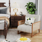 Krzesła dekoracyjne z rattanu, tapicerowane krzesło z naturalnego rattanu w stylu mid-century modern, lniane krzesła boczne z podłokietnikami do salonu i sypialni