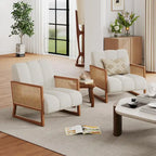 Krzesła dekoracyjne z rattanu, tapicerowane krzesło z naturalnego rattanu w stylu mid-century modern, lniane krzesła boczne z podłokietnikami do salonu i sypialni
