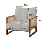 Krzesła dekoracyjne z rattanu, tapicerowane krzesło z naturalnego rattanu w stylu mid-century modern, lniane krzesła boczne z podłokietnikami do salonu i sypialni