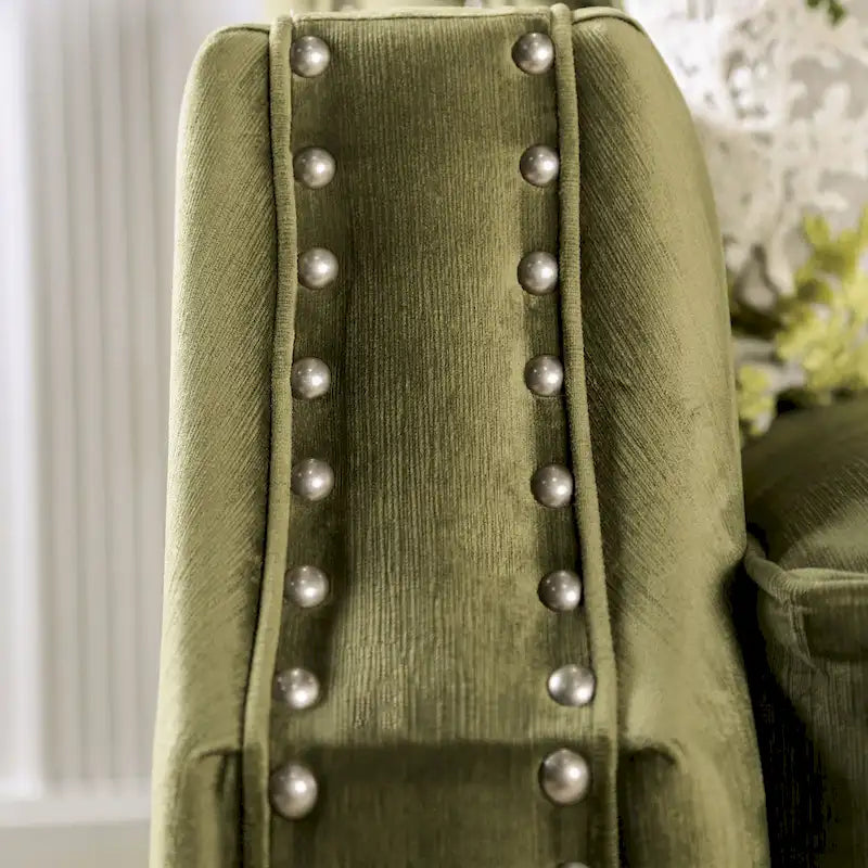 Olie Übergangs-Wohnzimmer-Set von Furniture of America, 2-teilig, grün, aus Mikrofaser mit geschwungenen Armlehnen