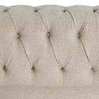 Divanetto Chesterfield in lino Morden Fort con capitonné a bottoni, borchie e gambe in legno massiccio per il soggiorno