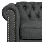 Divanetto Chesterfield in lino Morden Fort con capitonné a bottoni, borchie e gambe in legno massiccio per il soggiorno