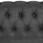 Divanetto Chesterfield in lino Morden Fort con capitonné a bottoni, borchie e gambe in legno massiccio per il soggiorno