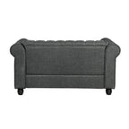 Divanetto Chesterfield in lino Morden Fort con capitonné a bottoni, borchie e gambe in legno massiccio per il soggiorno