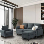 3-teiliges Wohnzimmer-Ecksofa-Set mit Sessel und Hocker