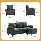 3-teiliges Wohnzimmer-Ecksofa-Set mit Sessel und Hocker
