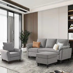3-teiliges Wohnzimmer-Ecksofa-Set mit Sessel und Hocker