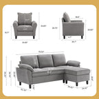 3-teiliges Wohnzimmer-Ecksofa-Set mit Sessel und Hocker