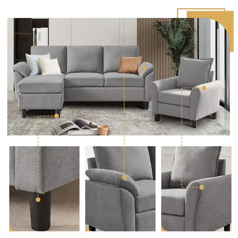 3-teiliges Wohnzimmer-Ecksofa-Set mit Sessel und Hocker