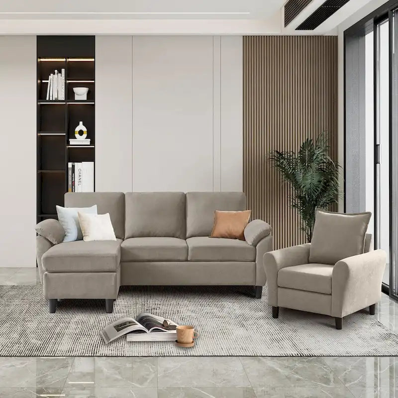 3-teiliges Wohnzimmer-Ecksofa-Set mit Sessel und Hocker