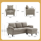 3-teiliges Wohnzimmer-Ecksofa-Set mit Sessel und Hocker
