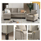 3-teiliges Wohnzimmer-Ecksofa-Set mit Sessel und Hocker