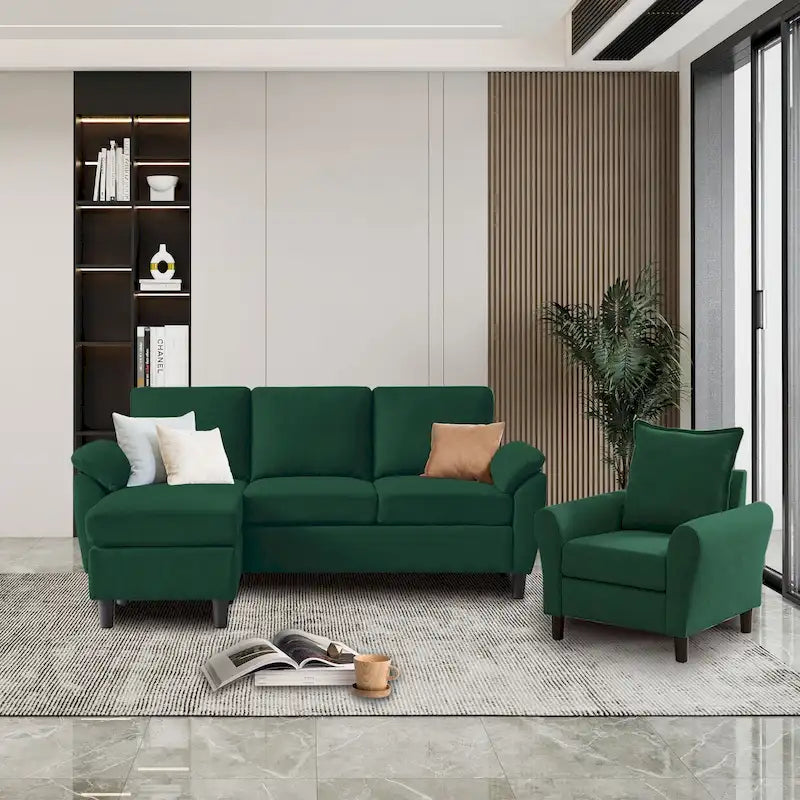 3-teiliges Wohnzimmer-Ecksofa-Set mit Sessel und Hocker