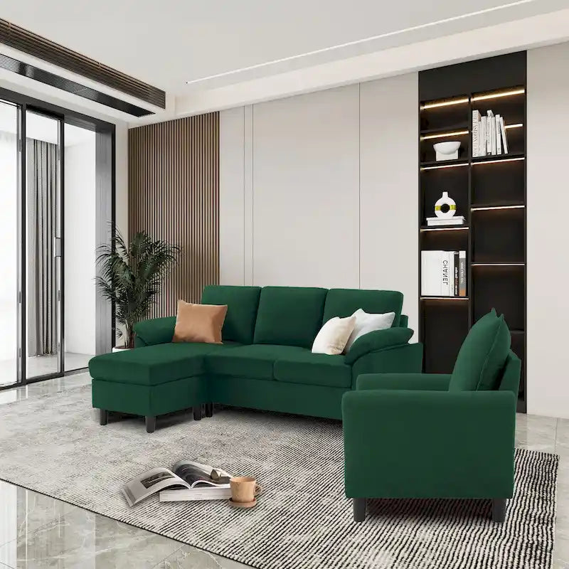 3-teiliges Wohnzimmer-Ecksofa-Set mit Sessel und Hocker