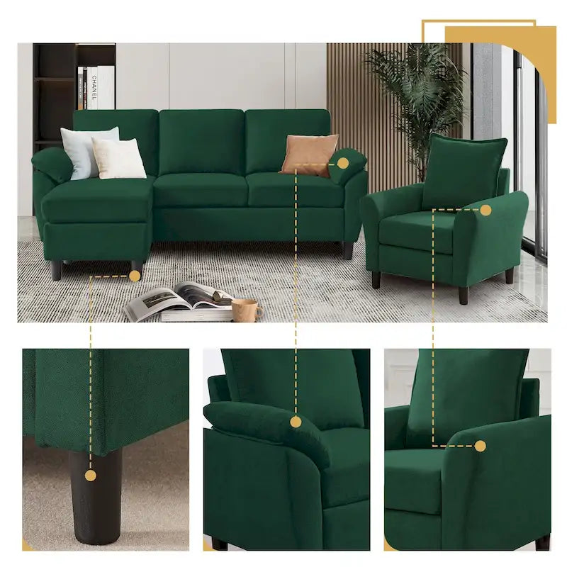 3-teiliges Wohnzimmer-Ecksofa-Set mit Sessel und Hocker