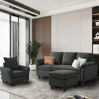 3-teiliges Wohnzimmer-Ecksofa-Set mit Sessel und Hocker