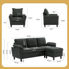 3-teiliges Wohnzimmer-Ecksofa-Set mit Sessel und Hocker