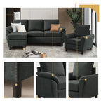 3-teiliges Wohnzimmer-Ecksofa-Set mit Sessel und Hocker