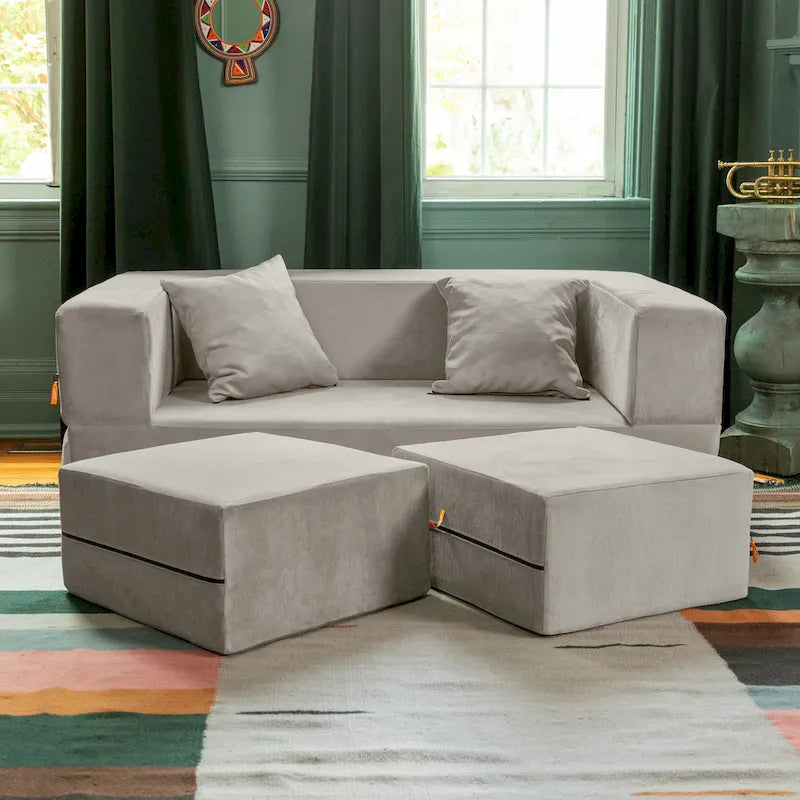 Ensemble causeuse-lit convertible Jaxx Zipline format grand lit et pouf