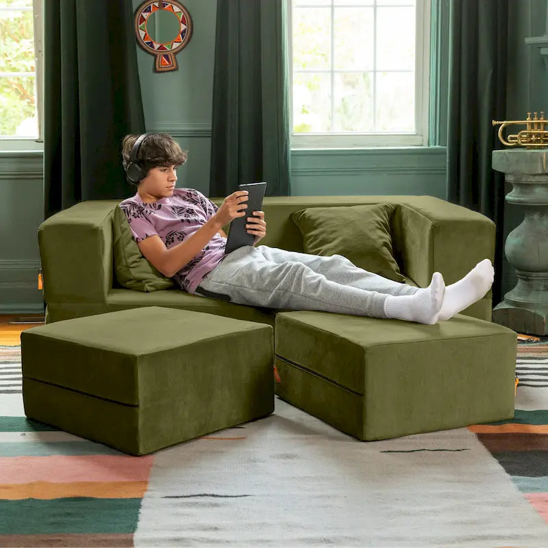 Ensemble causeuse-lit convertible Jaxx Zipline format grand lit et pouf