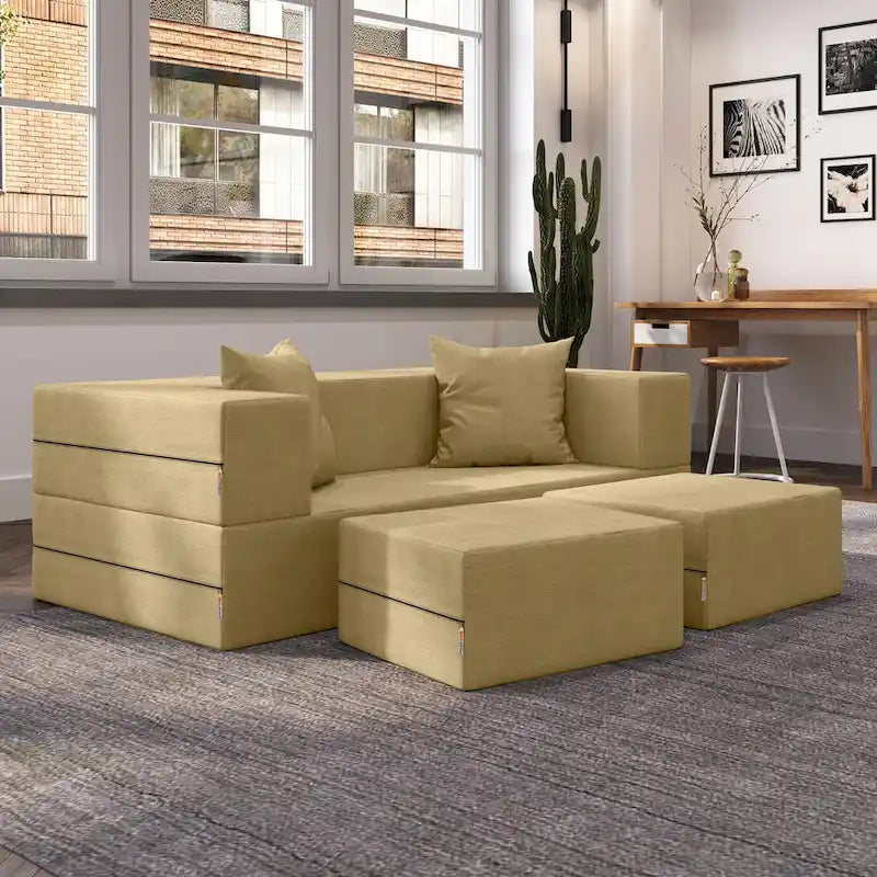 Ensemble causeuse-lit convertible Jaxx Zipline format grand lit et pouf