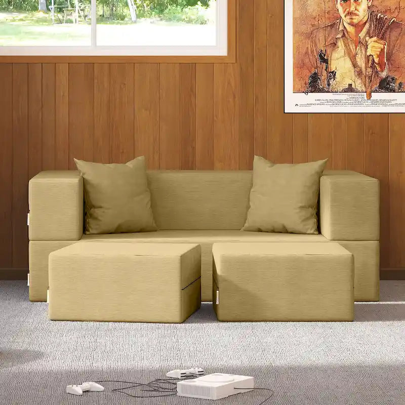 Ensemble causeuse-lit convertible Jaxx Zipline format grand lit et pouf