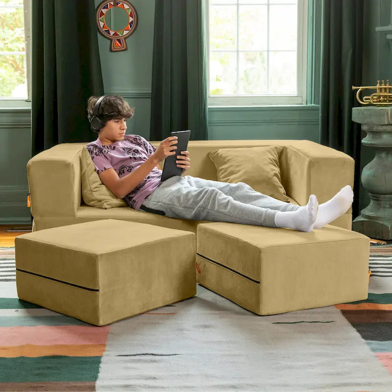 Ensemble causeuse-lit convertible Jaxx Zipline format grand lit et pouf