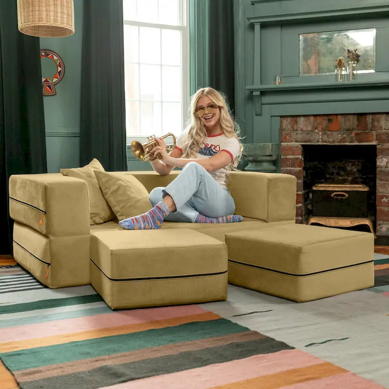 Ensemble causeuse-lit convertible Jaxx Zipline format grand lit et pouf