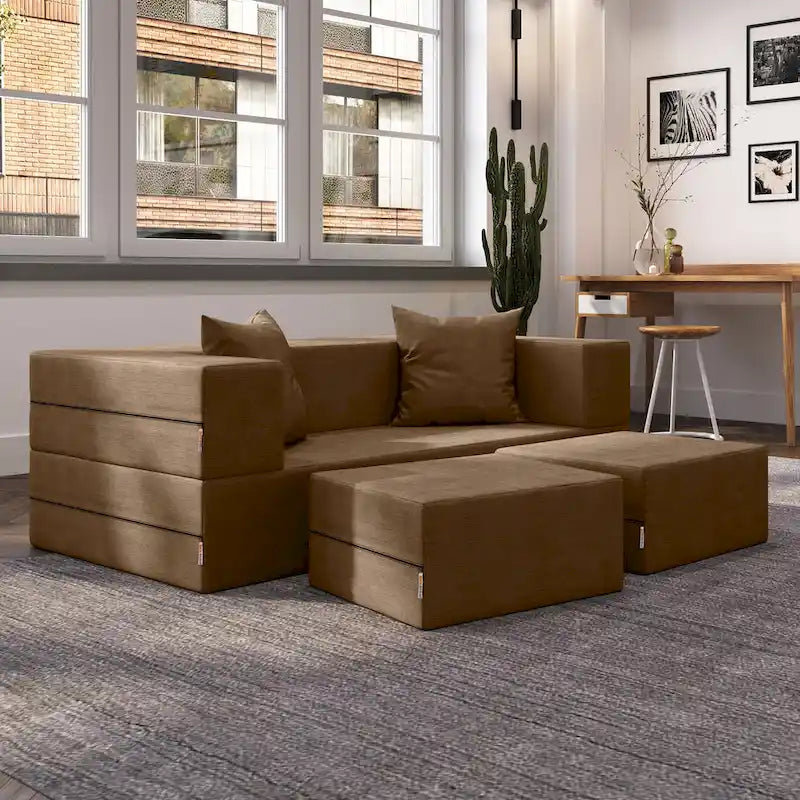 Ensemble causeuse-lit convertible Jaxx Zipline format grand lit et pouf