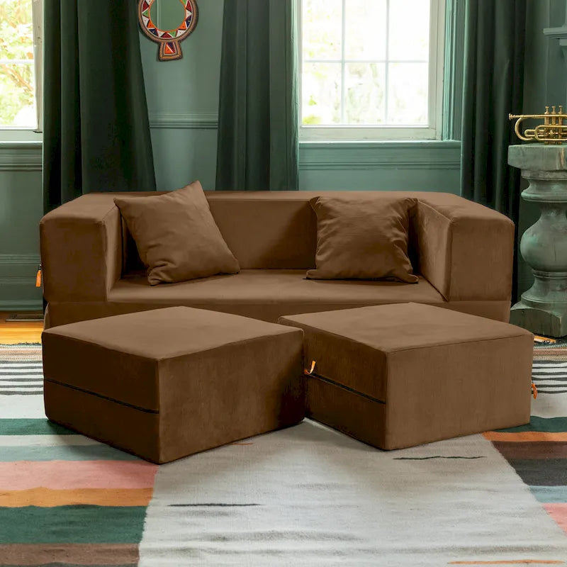 Ensemble causeuse-lit convertible Jaxx Zipline format grand lit et pouf