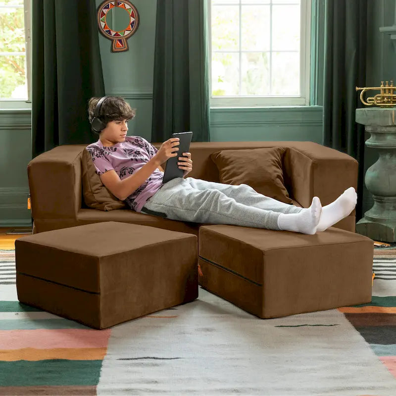 Ensemble causeuse-lit convertible Jaxx Zipline format grand lit et pouf