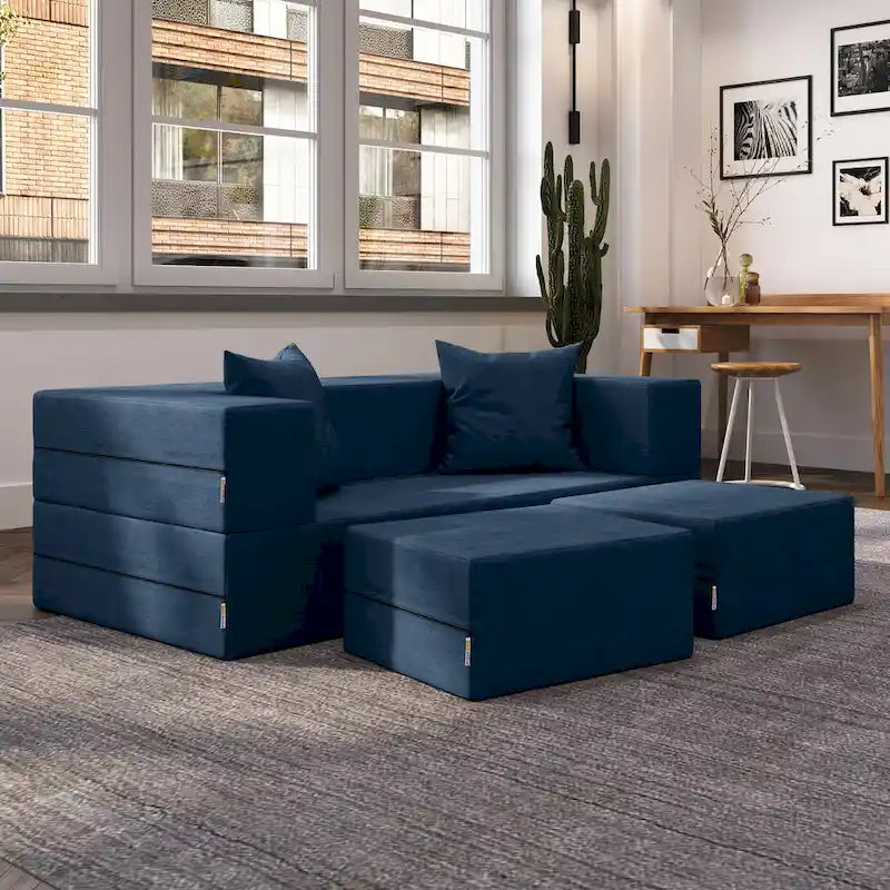Ensemble causeuse-lit convertible Jaxx Zipline format grand lit et pouf