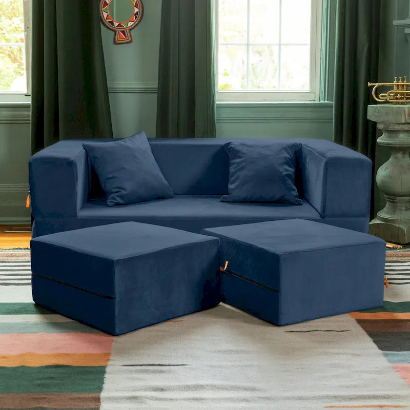 Ensemble causeuse-lit convertible Jaxx Zipline format grand lit et pouf