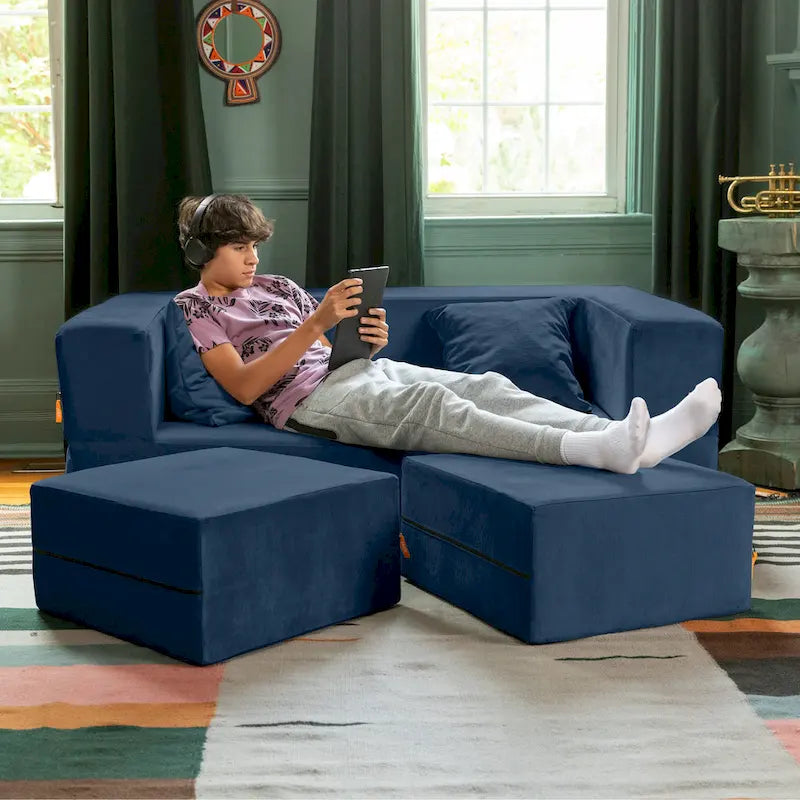 Ensemble causeuse-lit convertible Jaxx Zipline format grand lit et pouf