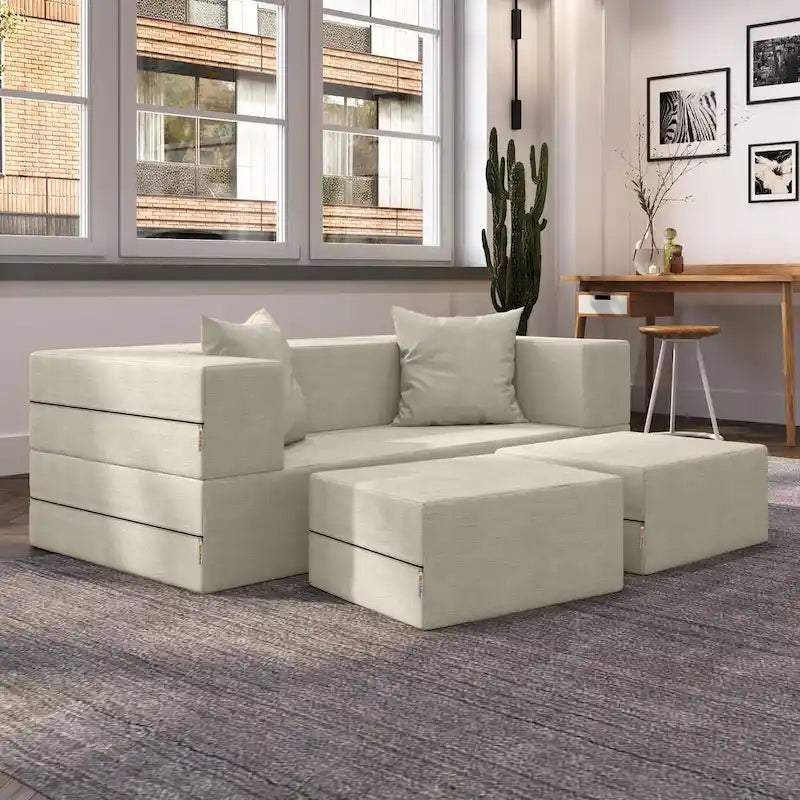 Ensemble causeuse-lit convertible Jaxx Zipline format grand lit et pouf