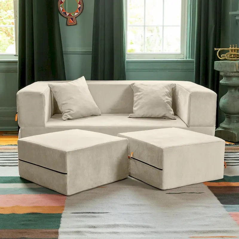 Ensemble causeuse-lit convertible Jaxx Zipline format grand lit et pouf