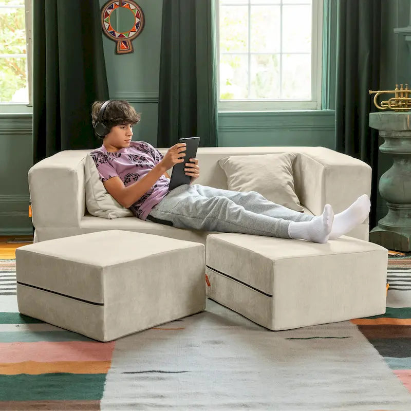 Ensemble causeuse-lit convertible Jaxx Zipline format grand lit et pouf