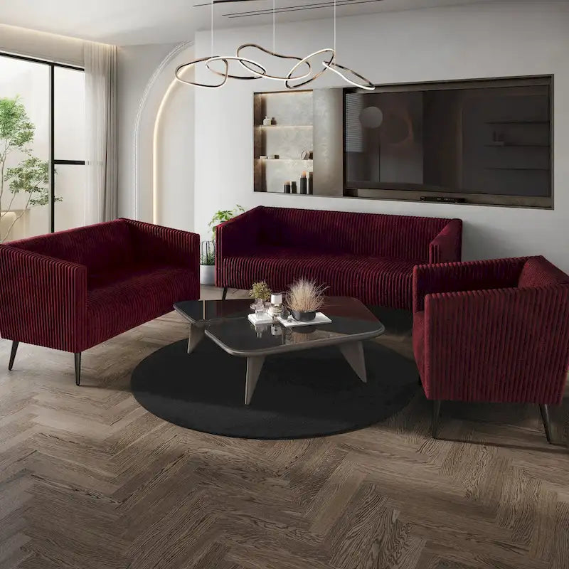 Set da soggiorno CraftPorch, 3 pezzi, moderno in velluto a coste e imbottito in velluto glamour