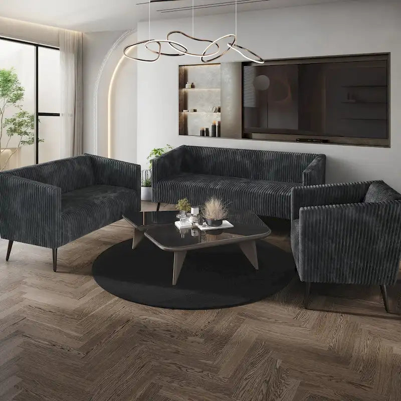 Set da soggiorno CraftPorch, 3 pezzi, moderno in velluto a coste e imbottito in velluto glamour